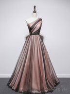 Simple One Shoulder Tulle Long Prom Dress, A Line Tulle Prom Dresses