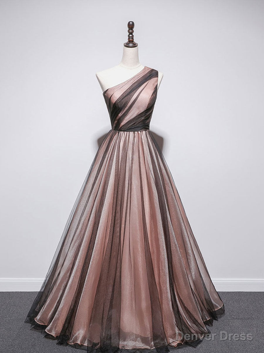 Simple One Shoulder Tulle Long Prom Dress, A Line Tulle Prom Dresses