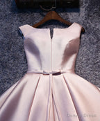 Simple Pink A Line Satin Short Prom Dress, Pink Homecoming Dresses