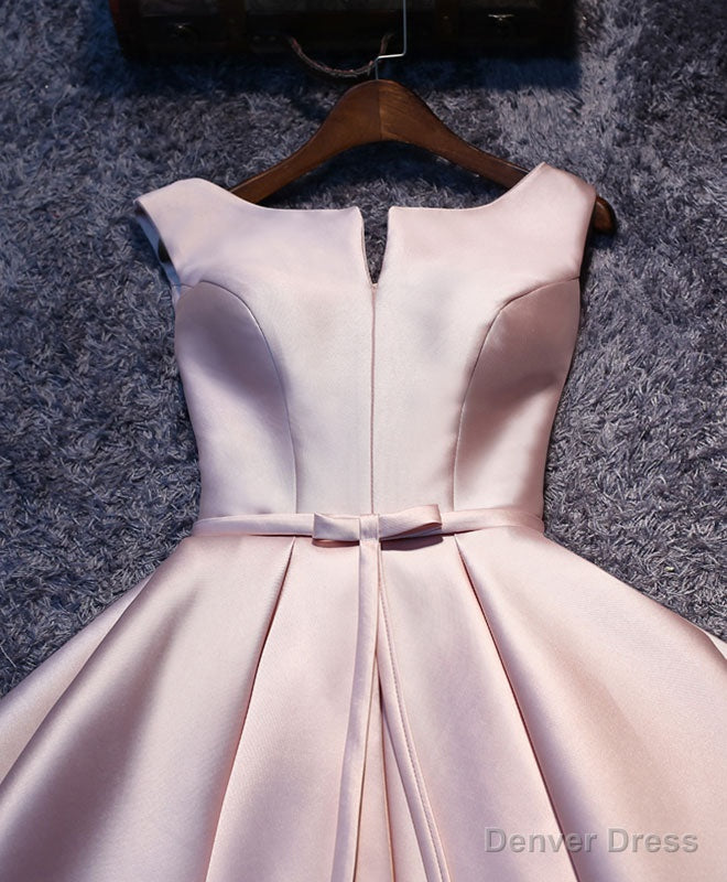 Simple Pink A Line Satin Short Prom Dress, Pink Homecoming Dresses