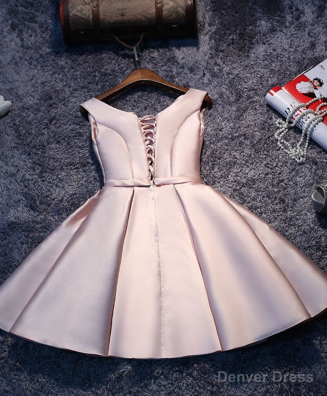 Simple Pink A Line Satin Short Prom Dress, Pink Homecoming Dresses Secondary image