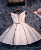 Simple Pink A Line Satin Short Prom Dress, Pink Homecoming Dresses