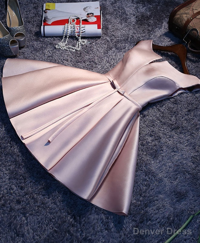 Simple Pink A Line Satin Short Prom Dress, Pink Homecoming Dresses Main image