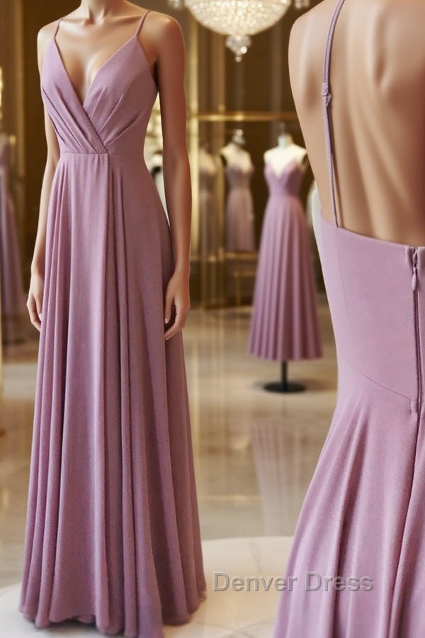 Simple pink chiffon long prom Dresses, pink evening Dresses