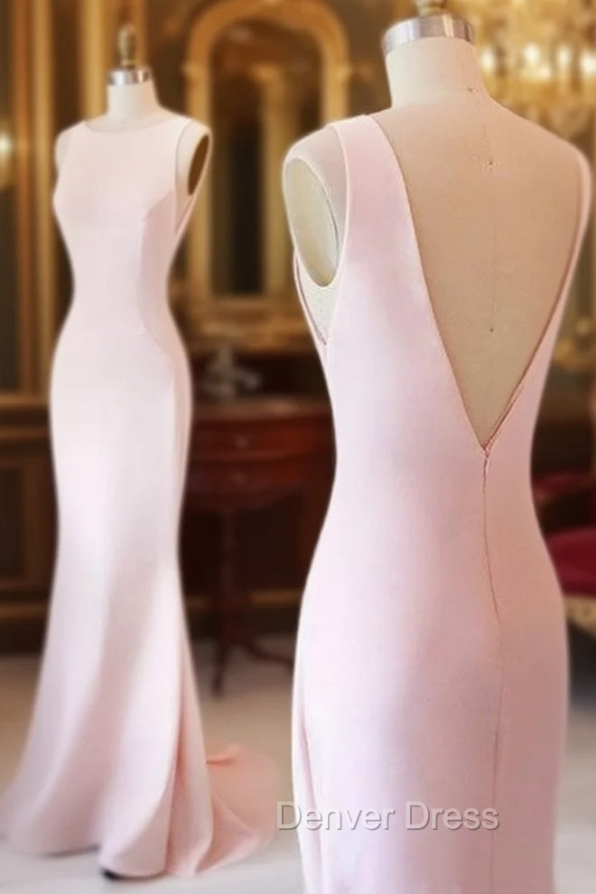 Simple Pink Mermaid Long Prom Dresses, Pink Formal Dresses For Teens Main image