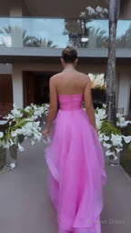simple pink prom Dress,modest Prom Dresses