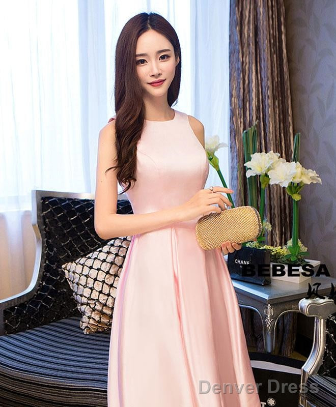 Simple Pink Satin High Neck Prom Dress Pink Formal Dress