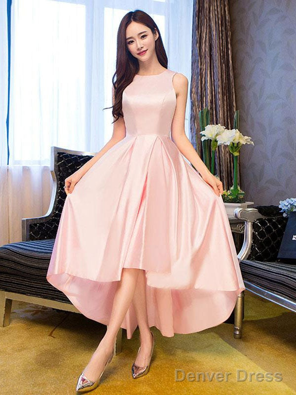 Simple Pink Satin High Neck Prom Dress Pink Formal Dress Main image