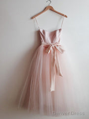 Simple Pink Tulle Short Prom Dress, Pink Bridesmaid Dress