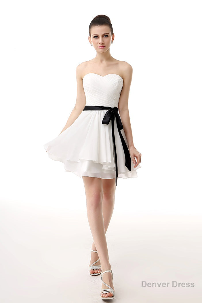 Simple Pleated White Homecoming Dresses Secondary image