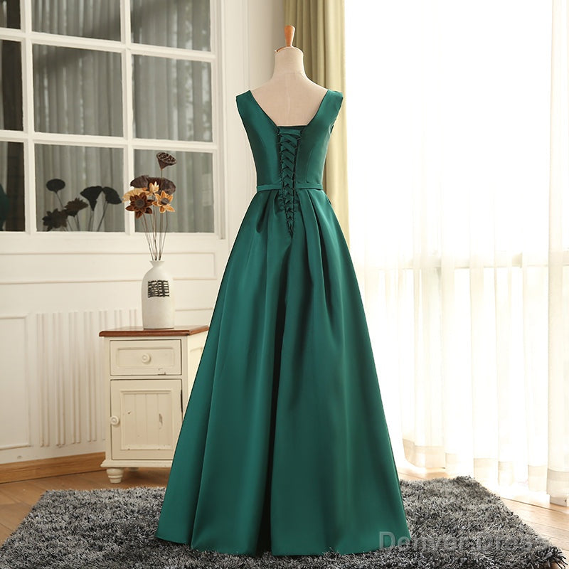 Simple Pretty Green Satin Long Prom Dress Prom Dress, Green Prom Dresses