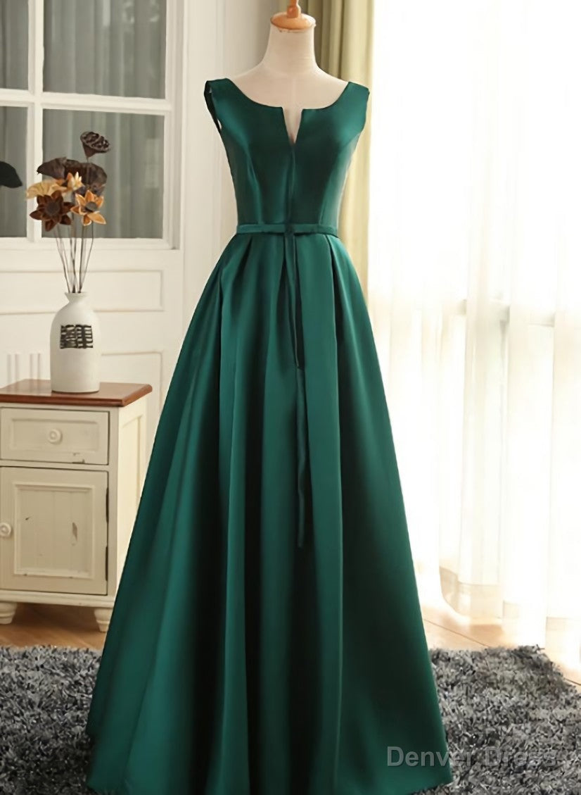 Simple Pretty Green Satin Long Party Dress Prom Dress, Green Evening Formal Dresses Secondary image
