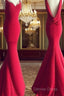 Simple Red Mermaid Long Prom Dresses, Red Evening Dresses