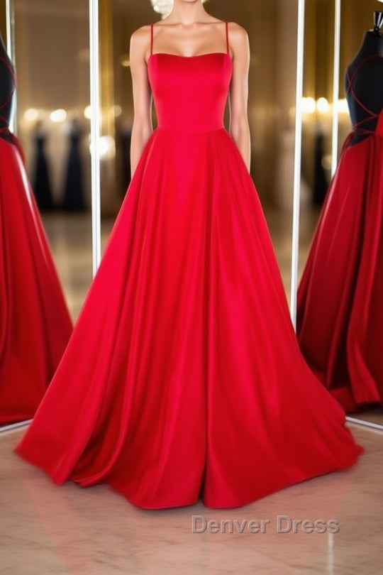 Simple red satin long prom Dress, red backless long Prom Dresses
