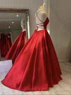Simple red satin long prom Dress, red Prom Dresses