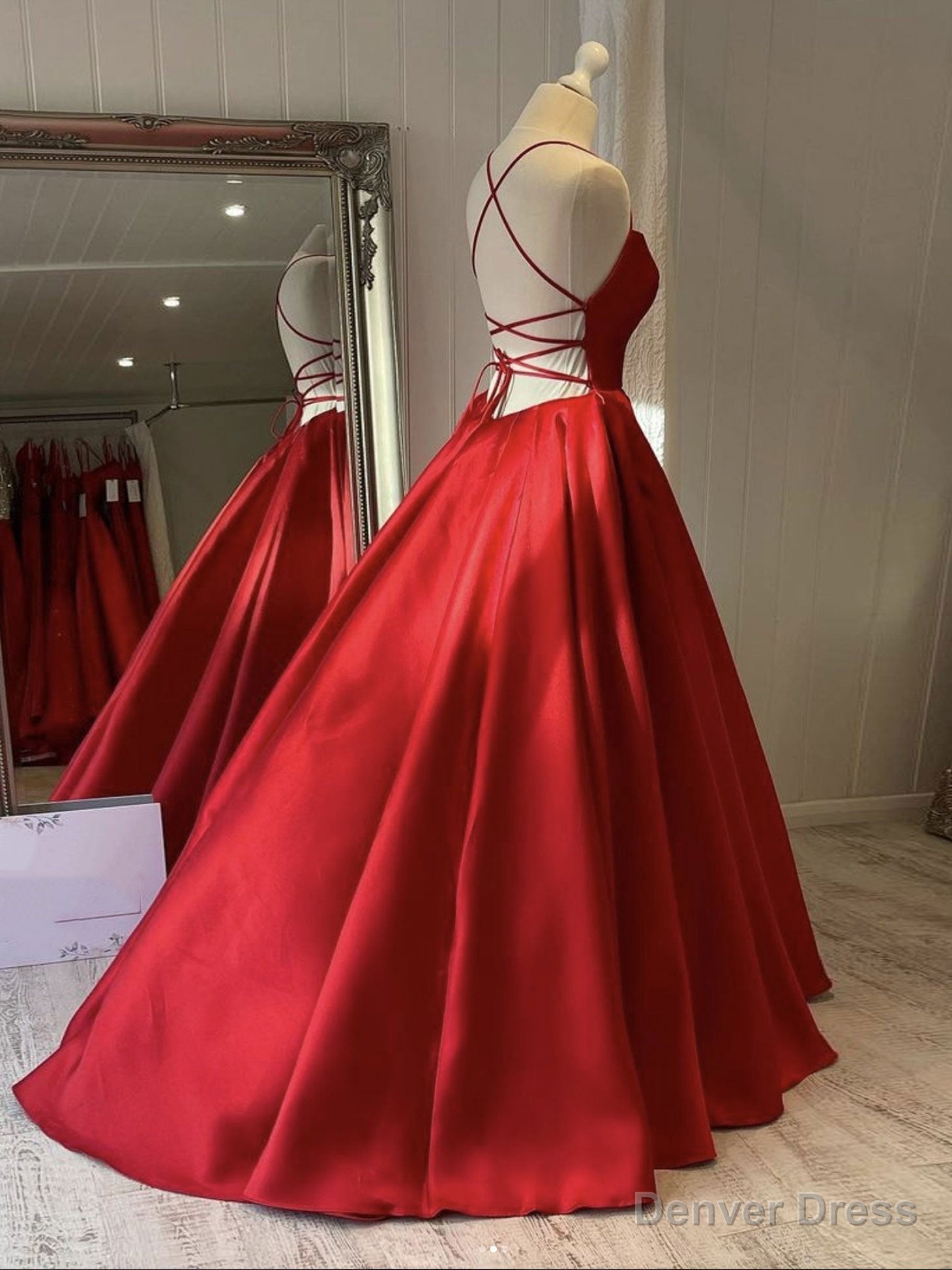 Simple red satin long prom Dress, red Prom Dresses