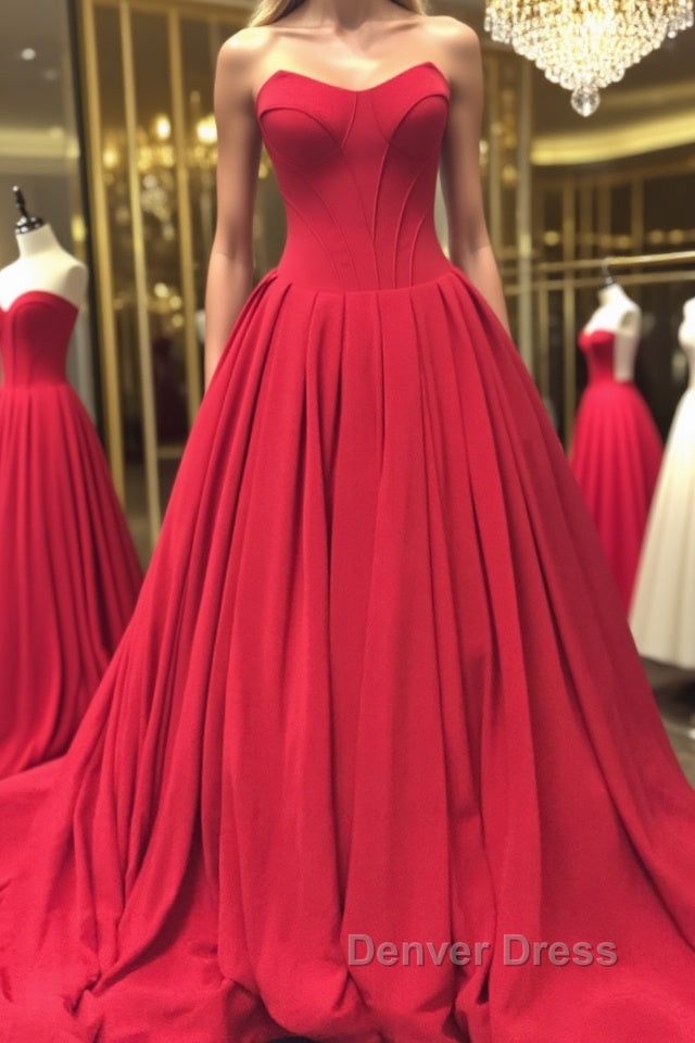 Simple red sweetheart long prom Dress, red Prom Dresses Main image