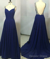 Simple Royal Blue Long Prom Dress, Backless Evening Dress