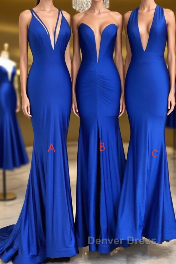 Simple Royal blue v neck mermaid long prom Dress blue Prom Dresses