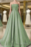 Simple Sage Green Satin Bridesmaid Dresses Strapless Floor Length Formal Prom Gown For Bridal Party