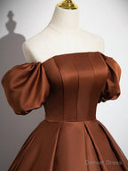 Simple Satin Brown Long Prom Dress, Brown Long Prom Dresses