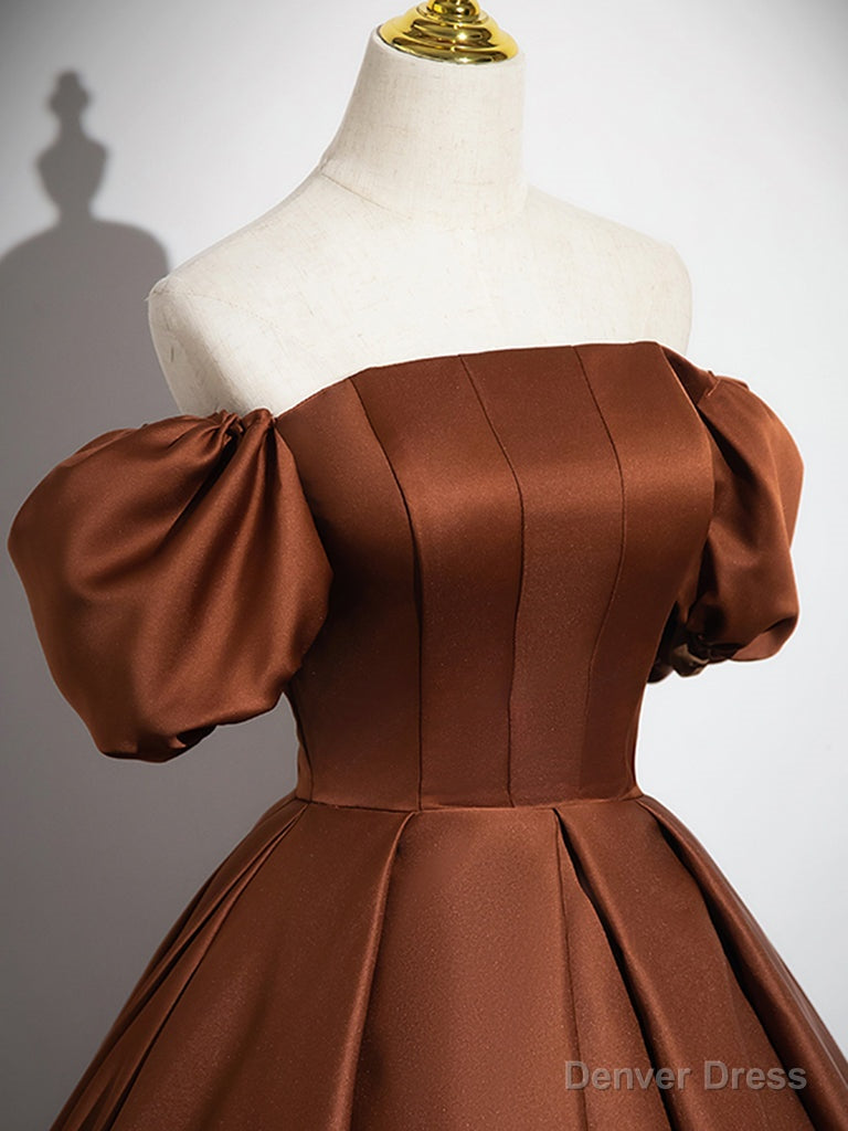 Simple Satin Brown Long Prom Dress, Brown Long Prom Dresses