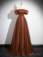 Simple Satin Brown Long Prom Dress, Brown Long Prom Dresses