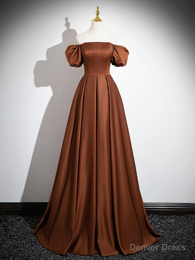 Simple Satin Brown Long Prom Dress, Brown Long Prom Dresses