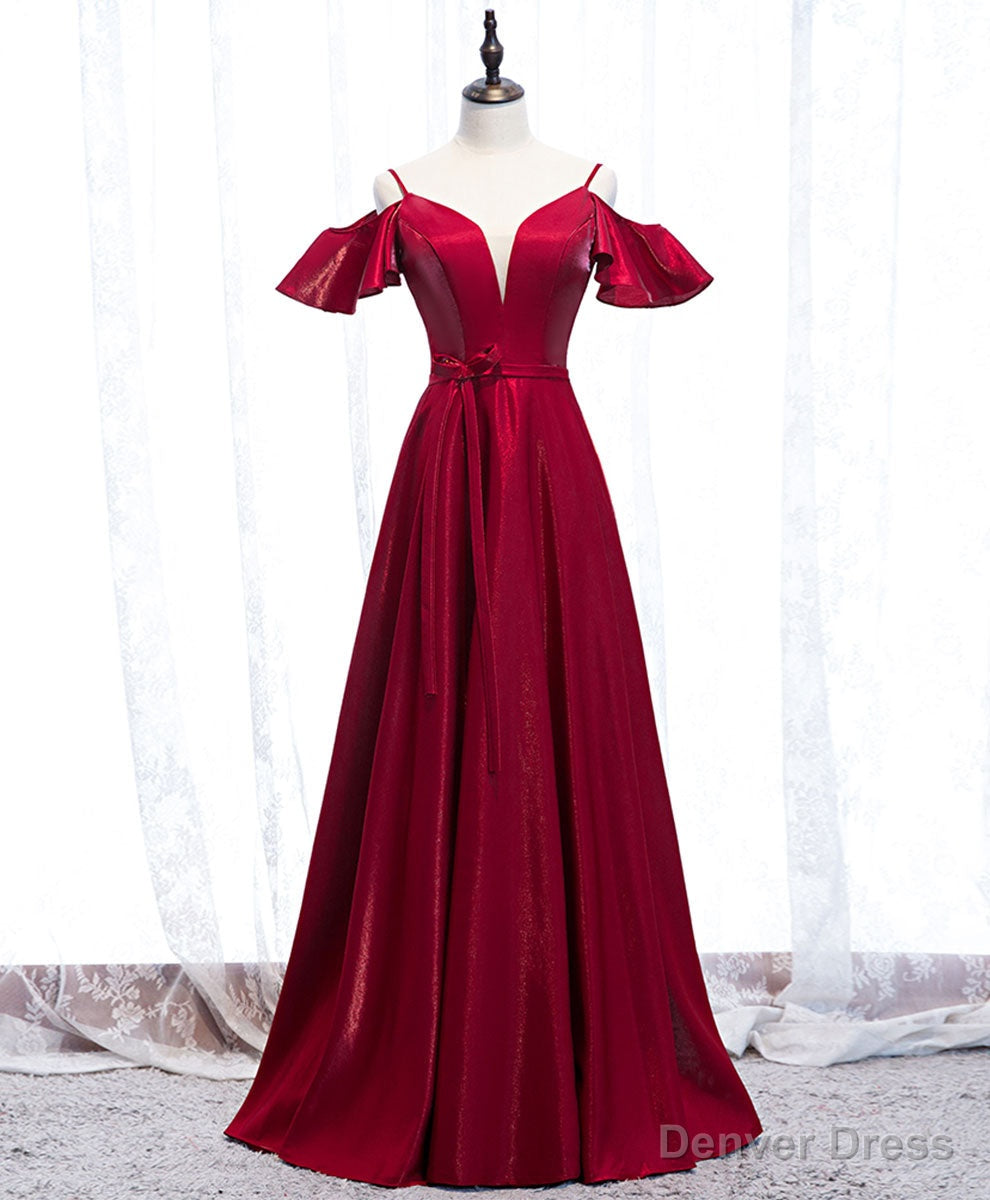 Simple Satin Burgundy Long Prom Dress Burgundy Formal Dress Secondary image