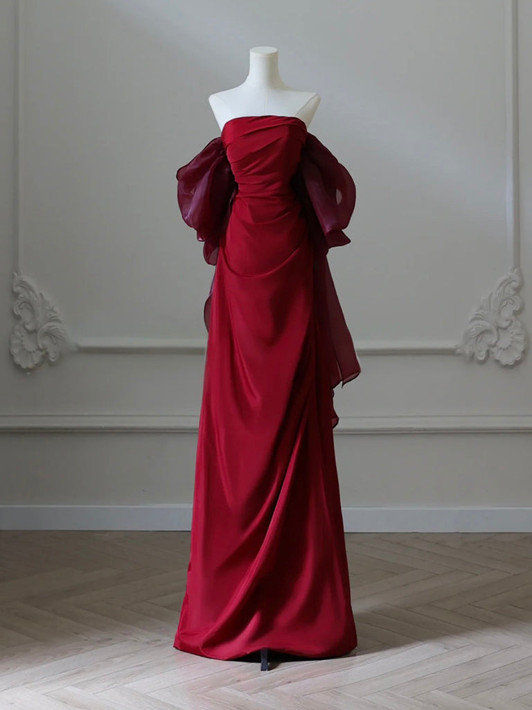 Simple Satin Burgundy Long Prom Dresses, Burgundy Long Evening Dresses Main image