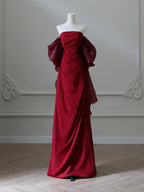 Simple Satin Burgundy Long Prom Dresses, Burgundy Long Evening Dresses