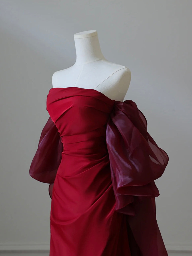 Simple Satin Burgundy Long Prom Dresses, Burgundy Long Evening Dresses Secondary image