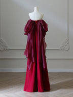 Simple Satin Burgundy Long Prom Dresses, Burgundy Long Evening Dresses