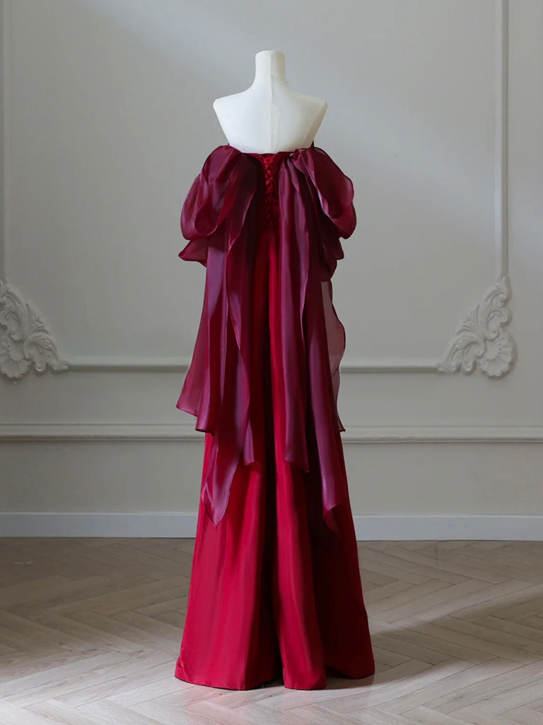 Simple Satin Burgundy Long Prom Dresses, Burgundy Long Evening Dresses