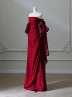 Simple Satin Burgundy Long Prom Dresses, Burgundy Long Evening Dresses