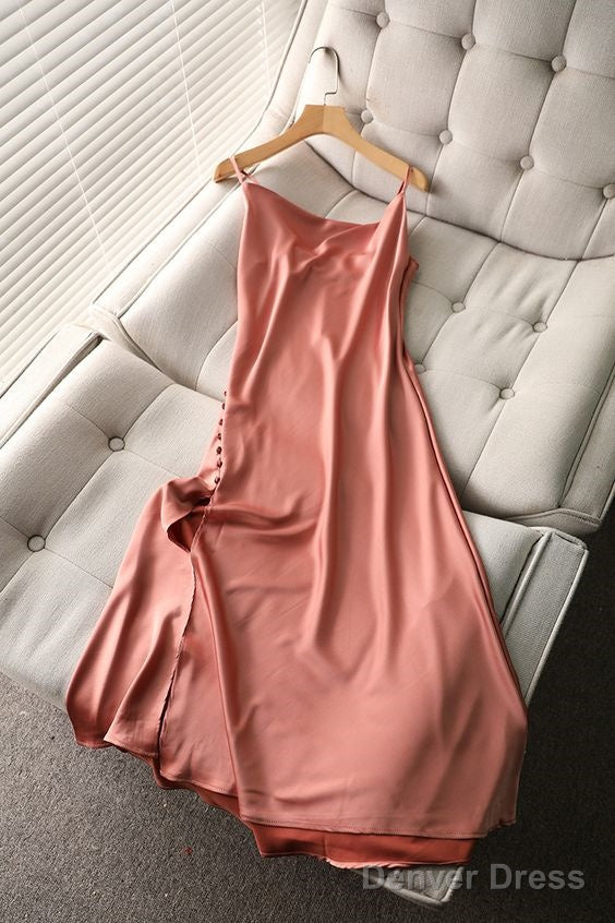 Simple Satin Dress, Summer,Spaghetti Strap Slit Long Prom Dress Main image