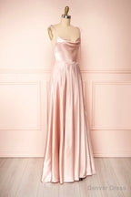 Simple Satin Long A Line Prom Dress, Spaghetti Straps Prom Dresses