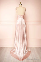 Simple Satin Long A Line Prom Dress, Spaghetti Straps Prom Dresses