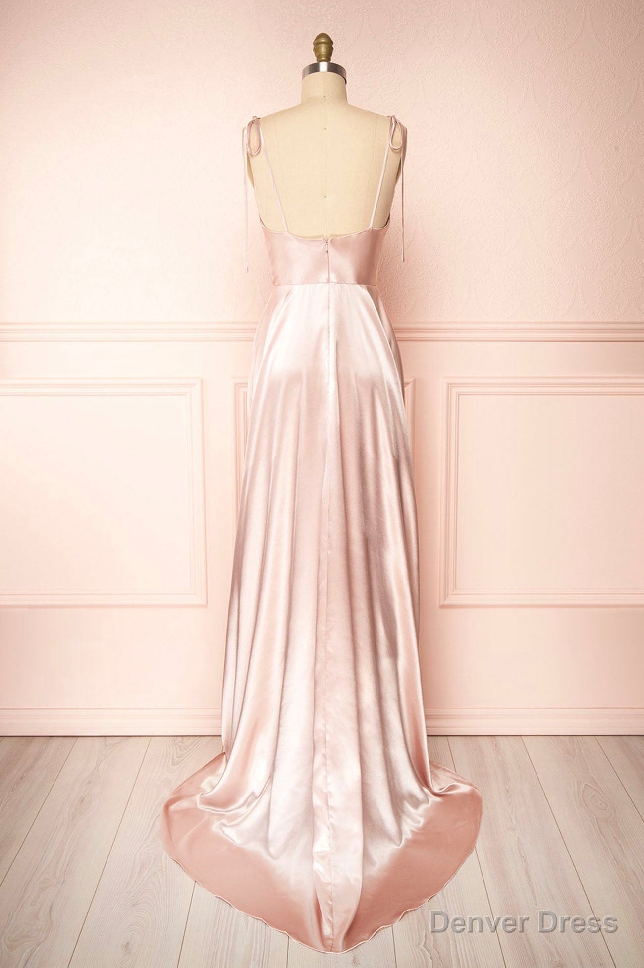 Simple Satin Long A Line Prom Dress, Spaghetti Straps Prom Dresses