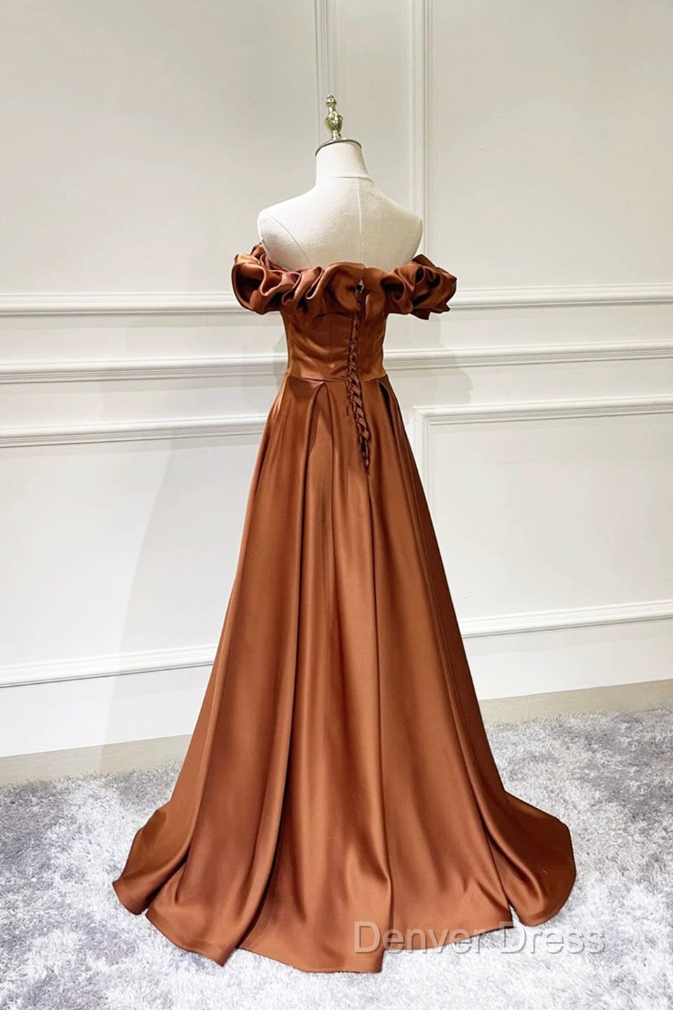 Simple Satin Long Prom Dresses, Off The Shoulder V-Neck Evening Dresses