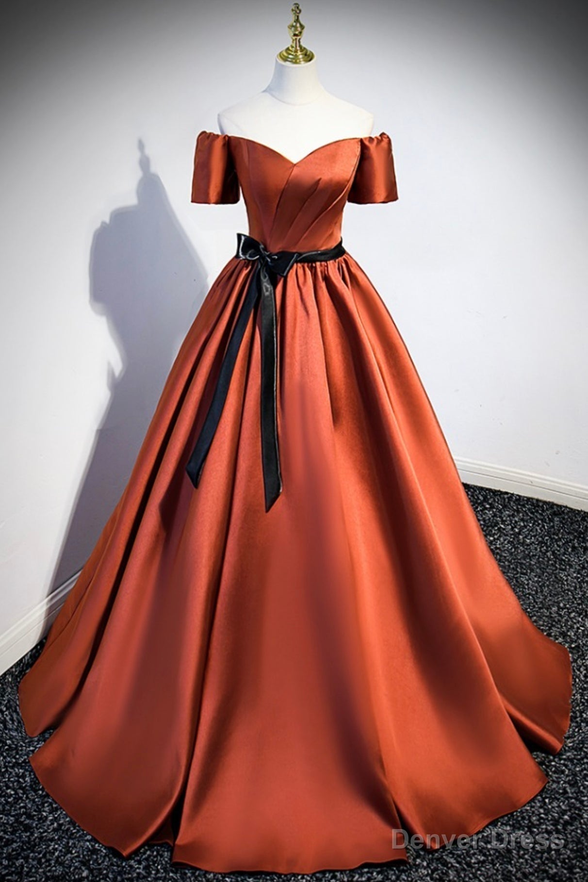 Simple Satin Long Prom Dress, Short Sleeve A Line Prom Dresses