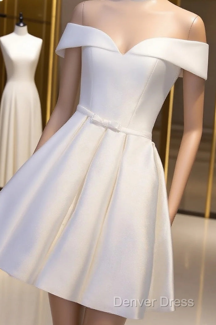 Simple Satin Off Shoulder Short Prom Dress, Homecoming Dresses Main image