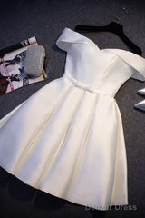 Simple Satin Off Shoulder Short Party Dress, Homecoming Dress