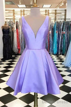 Simple Satin Short Prom Dress Lavender Homecoming Dresses