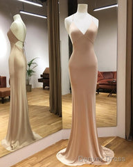 Simple Satin V-Neck Empire Mermaid Prom Dresses