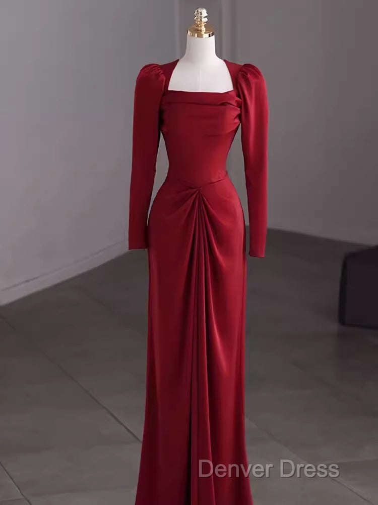 Simple Sheath Long Sleeves Red Prom Dresses Evening Dresses Secondary image