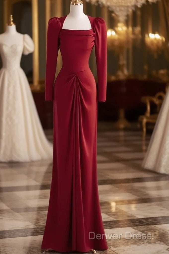 Simple Sheath Long Sleeves Red Prom Dresses Evening Dresses Main image
