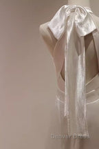 Simple Sheath Satin White Long Wedding Dress Backless Brides Dresses