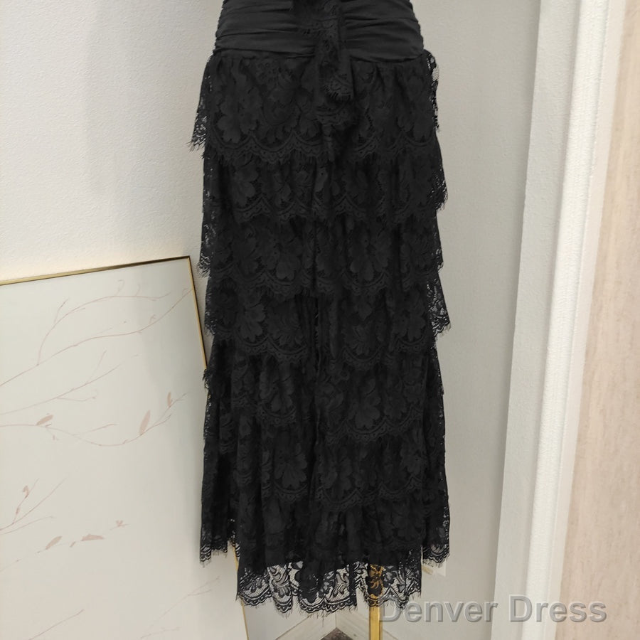 Simple Sheath Square Neckline Lace Black Holiday Dress Birthday Dresses Birthday Outfits