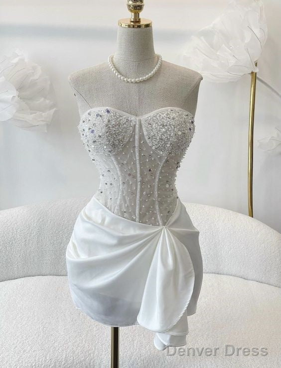 Simple Sheath Strapless White Homecoming Dresses 16Th Birthday Outfits Main image
